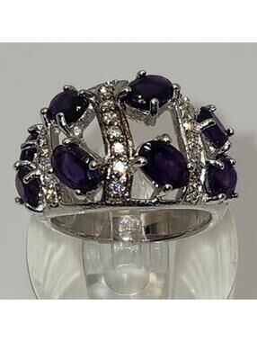 NEW Intricately Detailed Sterling Silver Amethyst/Cubic Zirconia Ring. Size 6.5